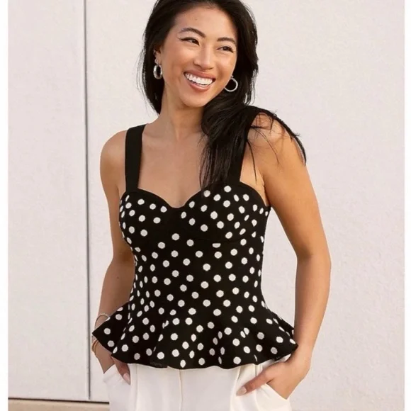 Express Black and White Polka Dot Peplum Camisole - Picture 2 of 8